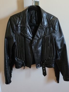 Fringed Black Leather Biker Jacket